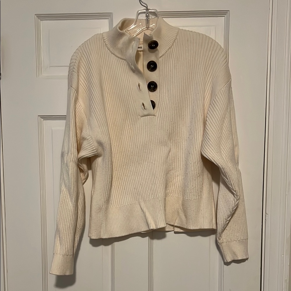 Mango Cream Button-Up Women's Sweater